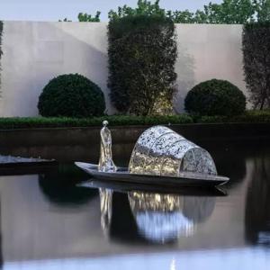 China Yard Outdoor Metal Statue Stainless Steel Handmade Boat Sculptures wholesale