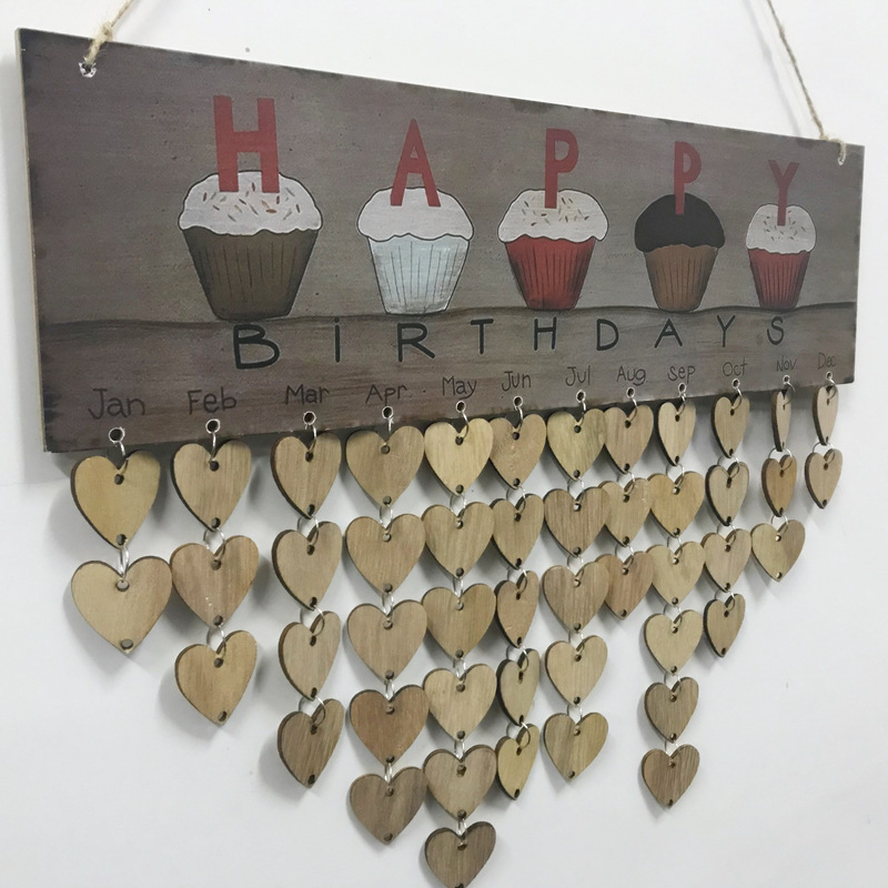 Family Birthday Calendar Board DIY Wooden Birthday Reminder Wall Hanging Calendar Plaque for Mom Dad with 100 Piece Wooden Discs