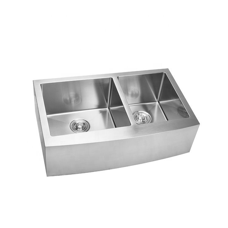 FOOK SINK Double Bowl 304 Handmade Stainless Steel Farmhouse Apron Kitchen Sink