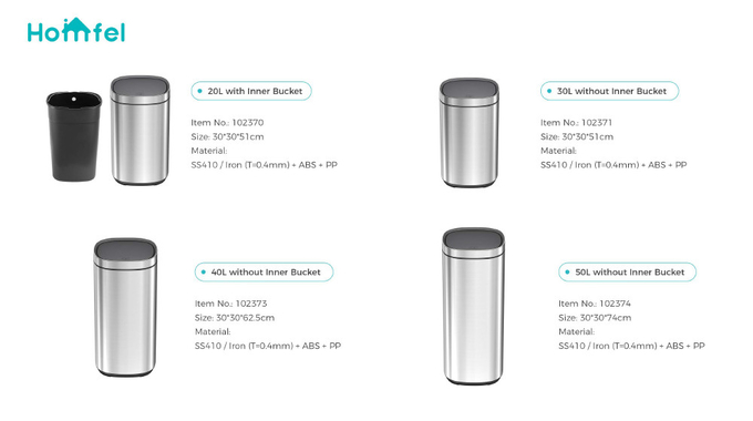 Household Office Standing Press Top Trash Can with 30L/40L/50L Capacity and Iron Structure