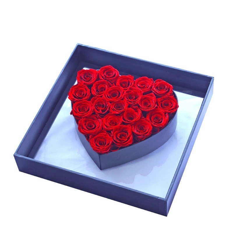2022 Newest Arrival Real Preserved Roses Heart Shape Box Gift For Valentines Day
