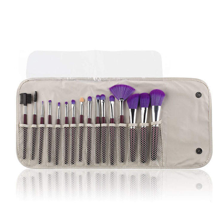 Purple 16pcs travelling makeup cosmetic brush sets with purple pouch