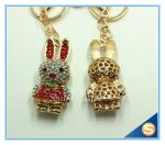 Trendy Rhinestone Cute Rabbit Shape Crystal Gold Plated Key Chain For Handbag
