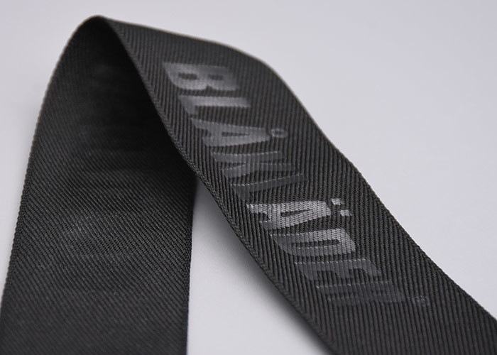 Garment Custom Logo Polyester Webbing Straps Embossed 35mm Black