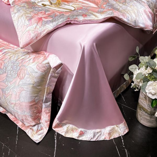 Diagonal Printing Mulberry Silk Fitted Sheet Set for 100% Silk Bedding in Market