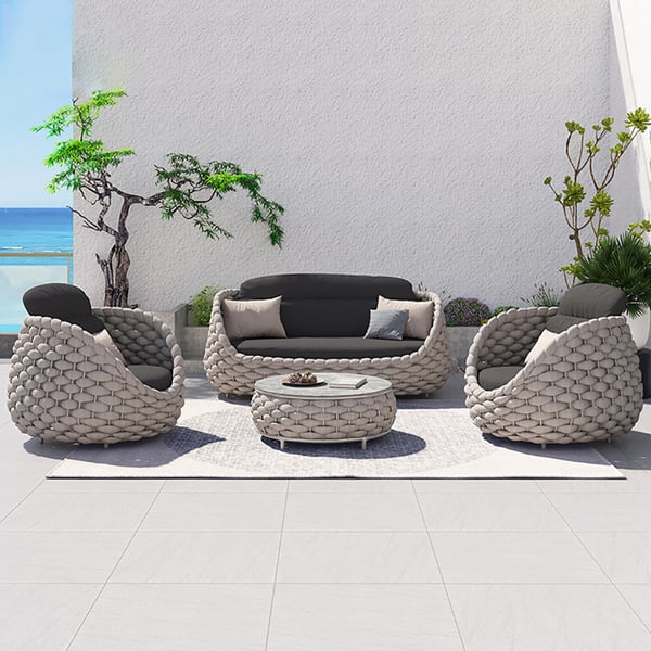 Outdoor Balcony Villa Commercial Rope Garden Set with Modern Design Style Sofa Lounge