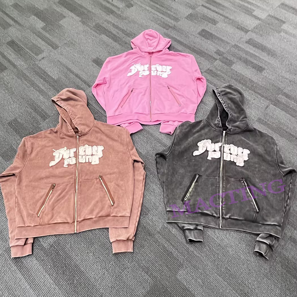 500 Gsm Thick Cotton Zipper Pockets Patched Embroidery Hoodie Men Lined Custom Hoodies