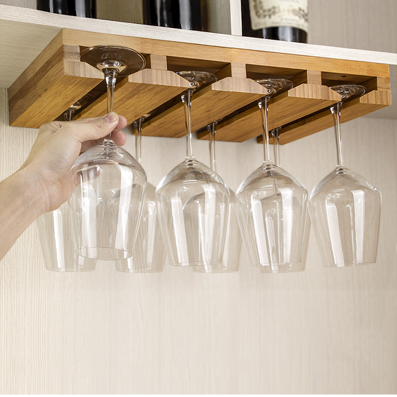 BAMBOO Home Bar Wall Mount Wine Glass Hanging Rack Cup Hanger Goblet Shelf Locker