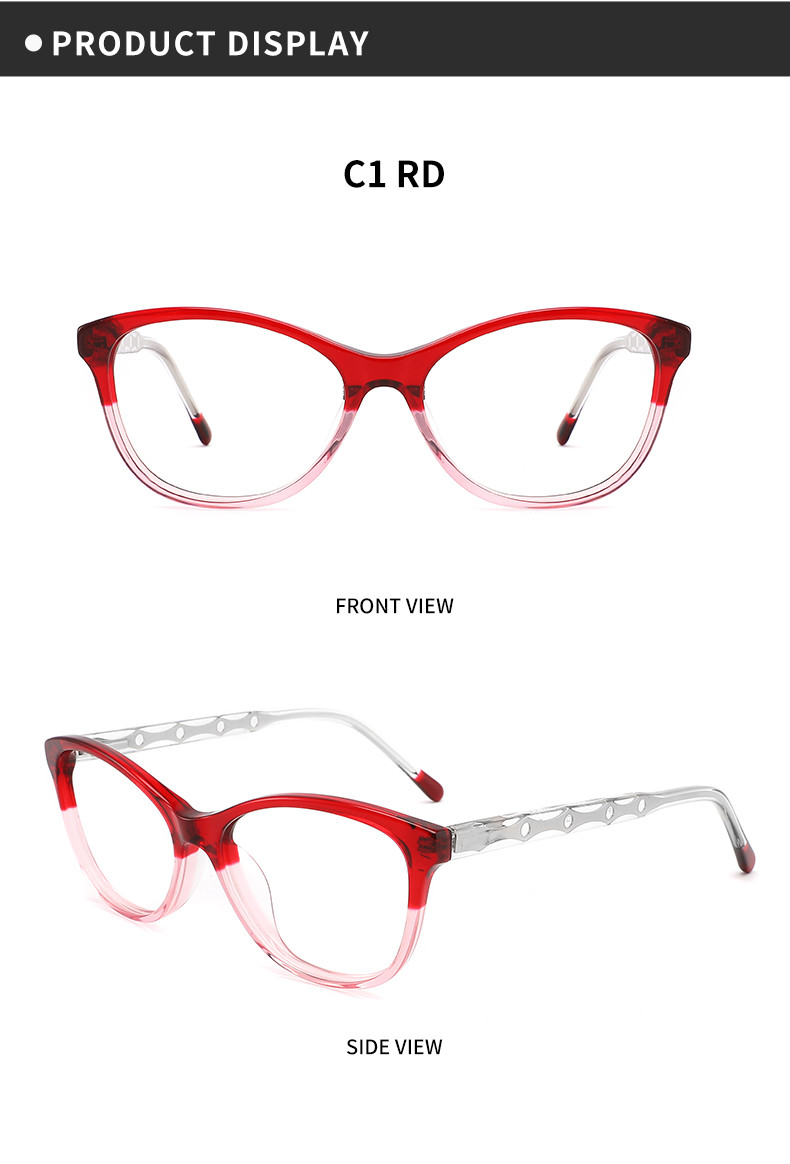 Clear Lens Women'S Acetate Classic Cat Eye Glasses Frame Special Temple Lens Width 2.08"