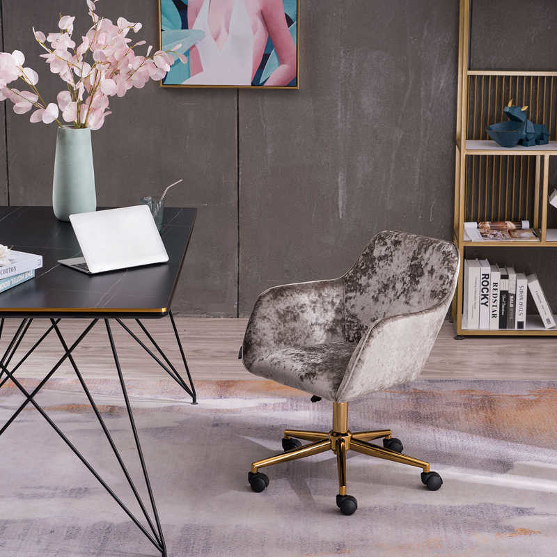 Fixed Armrest 16.93inch Height Velvet Living Room Office Chair 16.4 Pounds