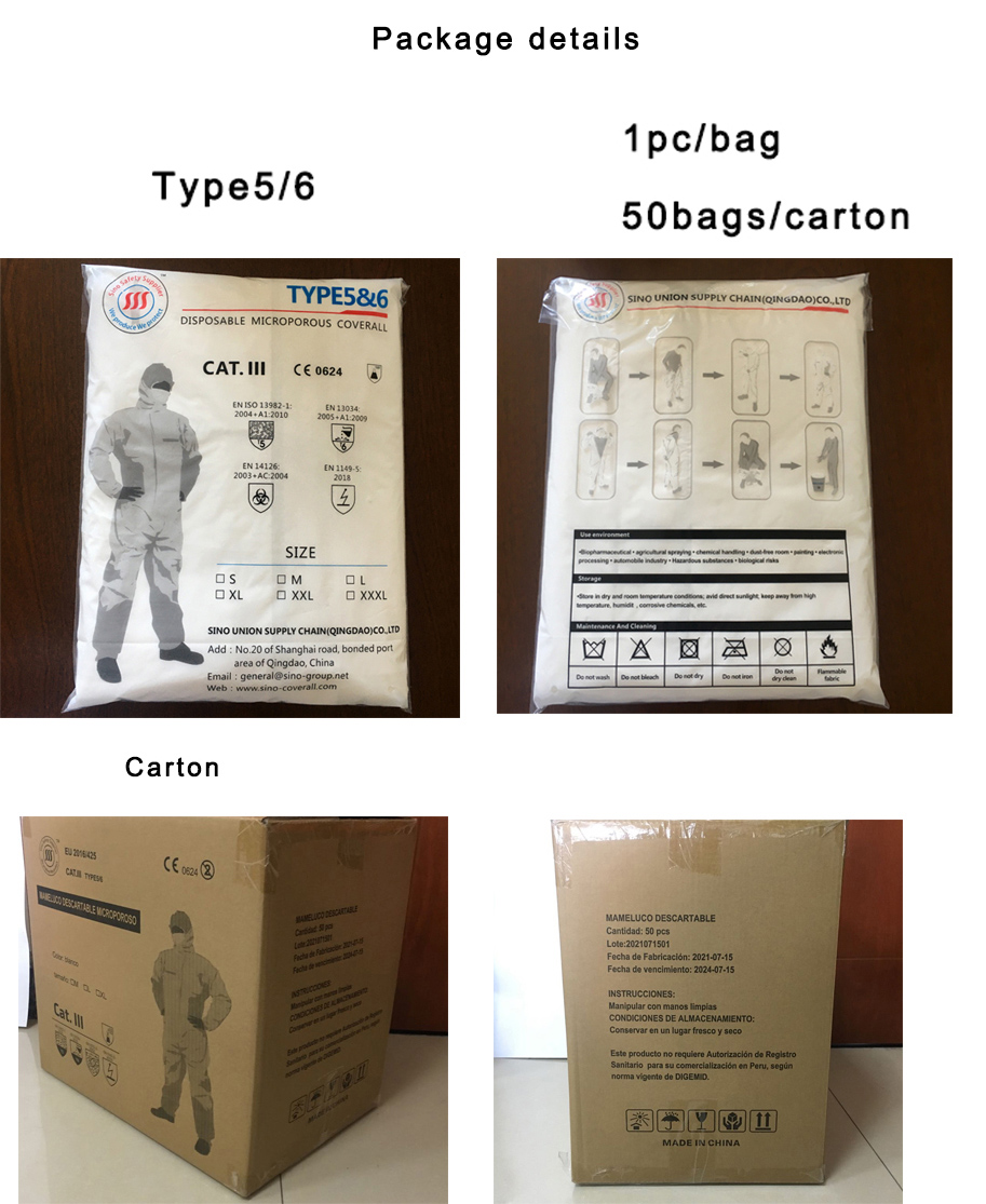 En14126 Microporous SF Overall Protective Clothing PP PE Laminated Full Body Gown