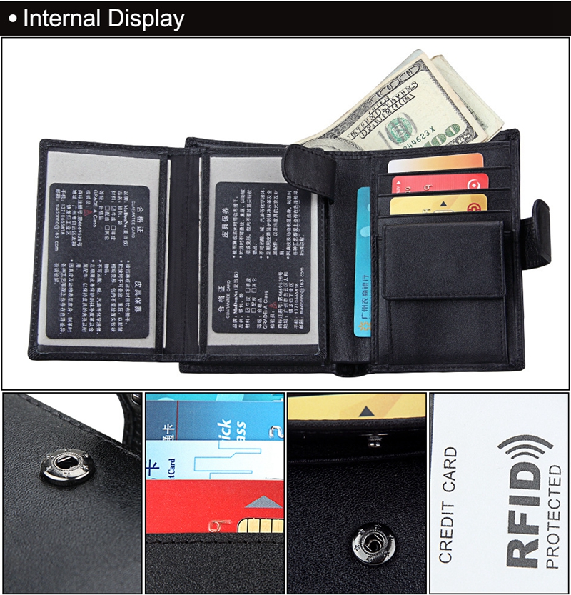Men's Cowhide Wallet with Custom Logo RFID Blocking and Money Clip in Vintage Design