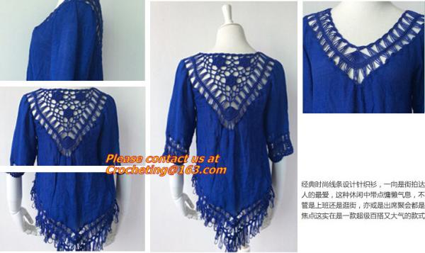 Women Knitted Crochet Tassel Swimwear Bikini Cover Ups Dress Beach Tops, tassel,