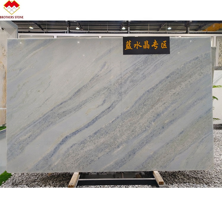 Fantasy Blue Marble Vanity Top Countertop Table OEM Custom Blue Crystal Quartz Stone
