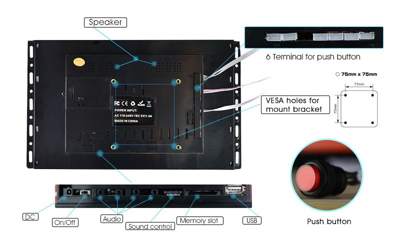 7 Inch LCD Advertising Screen , LCD Monitor Open Frame Easy Installation