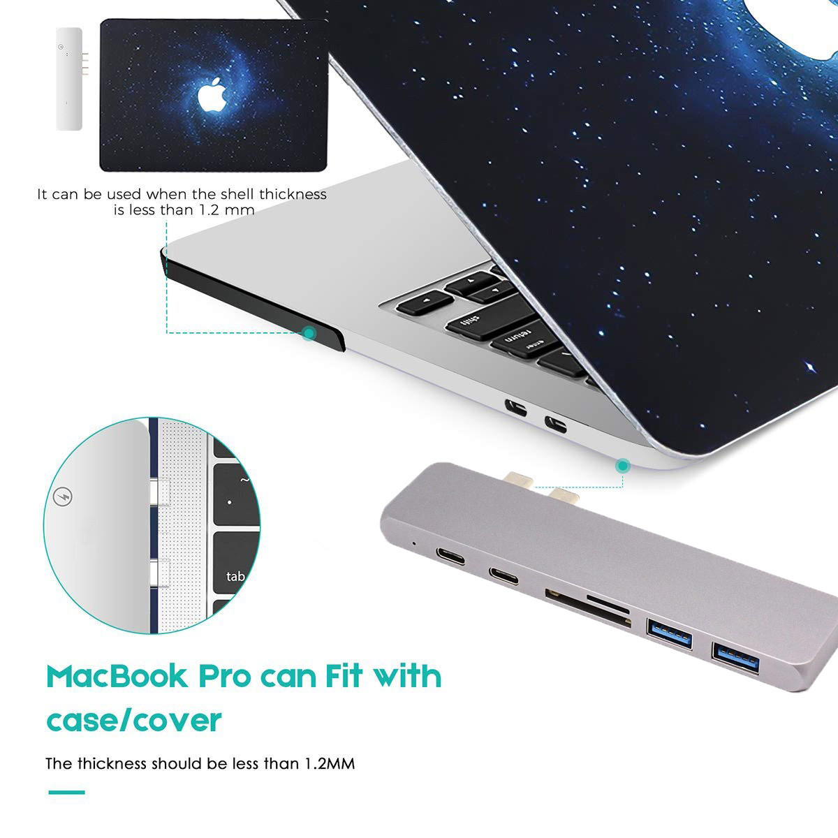 7-in-1 USB C Hub for 2016/2017 MacBook Pro 13” and 15”, Aluminum USB C Adapter with 40Gbs Thunderbolt 3,100W PD charging