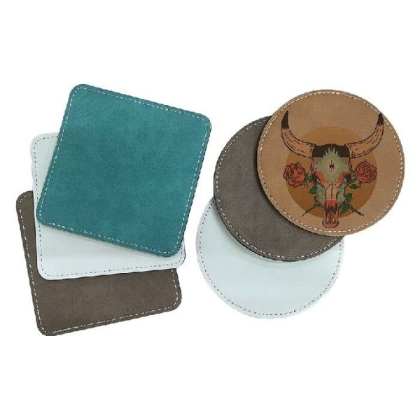 Custom Print Logo Sublimation Blanks Coasters Round Square Colorful PU Leather Sublimation Coaster