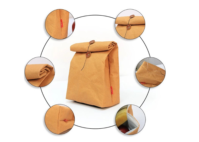 Reusable Insulated Lunch Cooler Bag Washable Kraft Paper Snack And Sandwich Bags