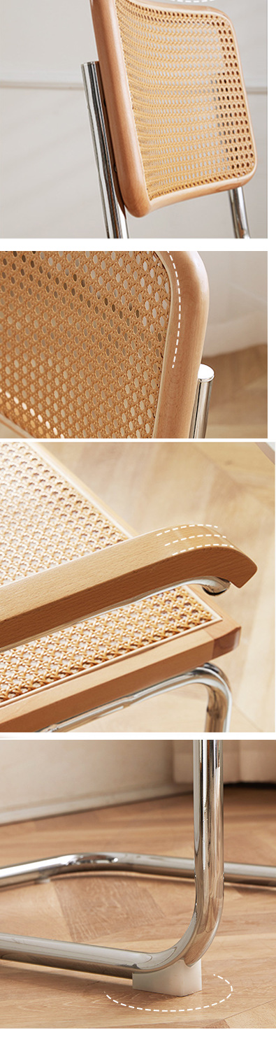 Customized Cafe Mid Century Cane Dining Chairs With Stainless Steel Frame