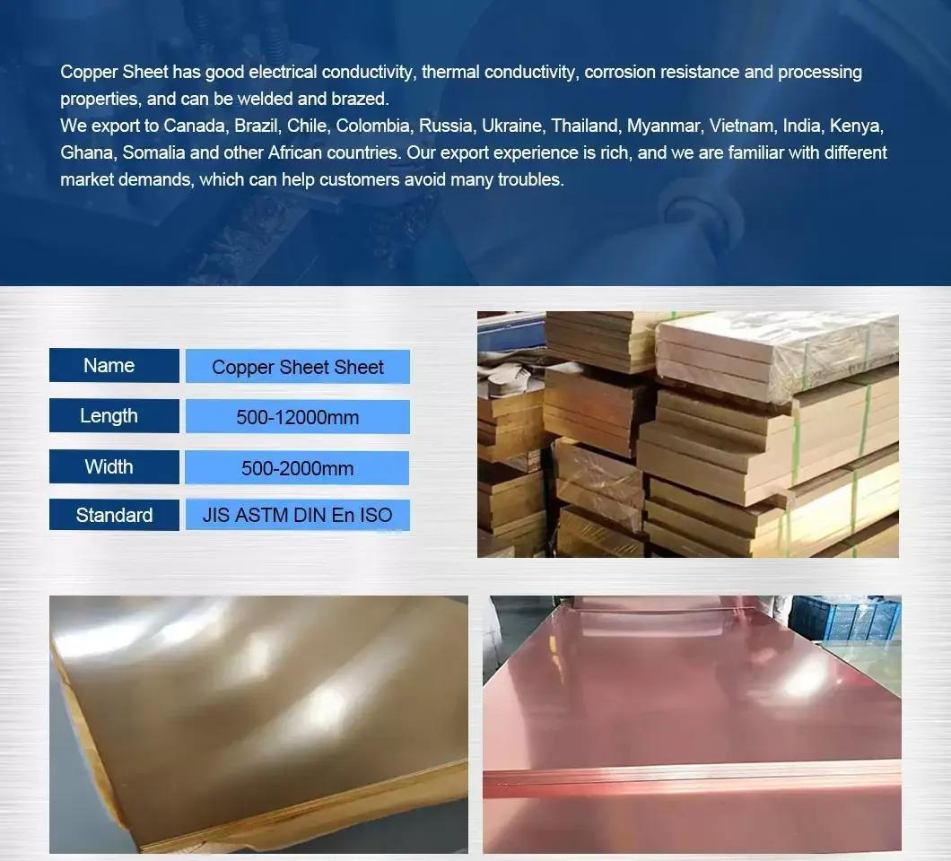 Wholesale 1mm 20mm Thick Copper Sheet Supply C28000 C1011 C11000 Copper Plate with Cheap Price