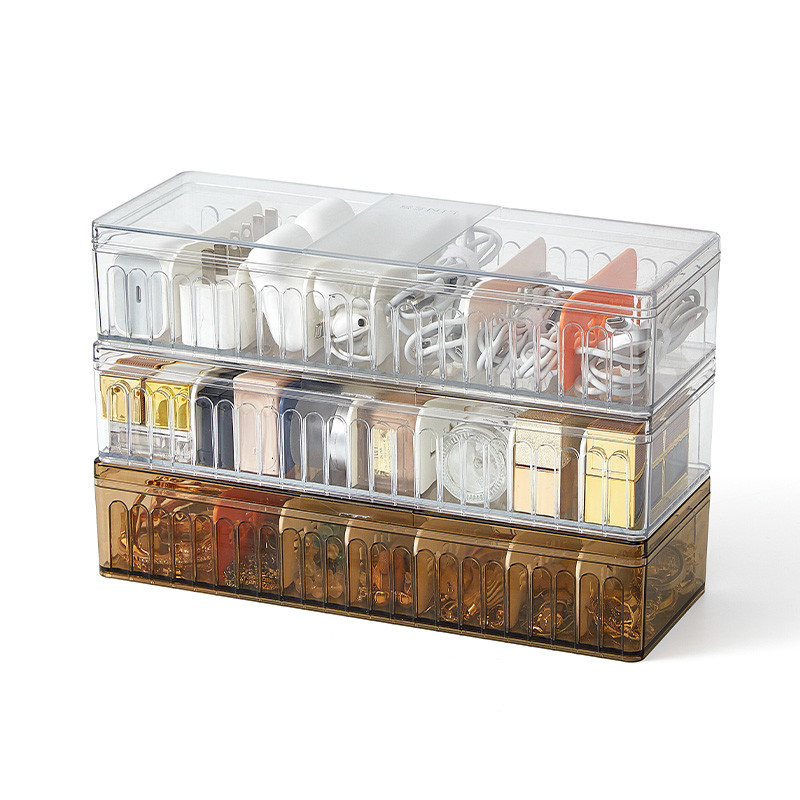 8 Grids Rectangle Transparent Desktop Data Cable Storage Box OEM With Cover