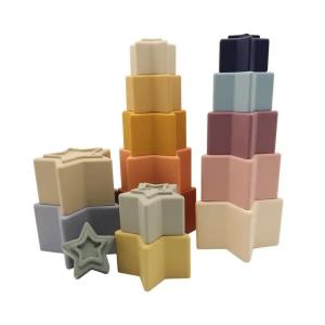 China Hot Sale Baby Tower Soft Building Blocks Toys Silicone Star Stacking Cups wholesale
