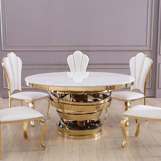 Indoor Furniture Coffee Table Round Stainless Steel Table Set Gold Painting For Living Room