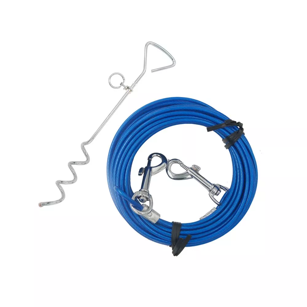12 Feet PVC Coated Dog Tie Out Cable And Stake Pet Accessories Solid Pattern