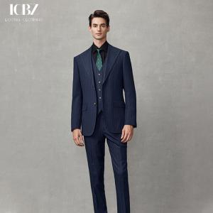 China Men's Blue Striped Business Casual Suit American Formal Groom Wedding Dress Blazer Suit wholesale