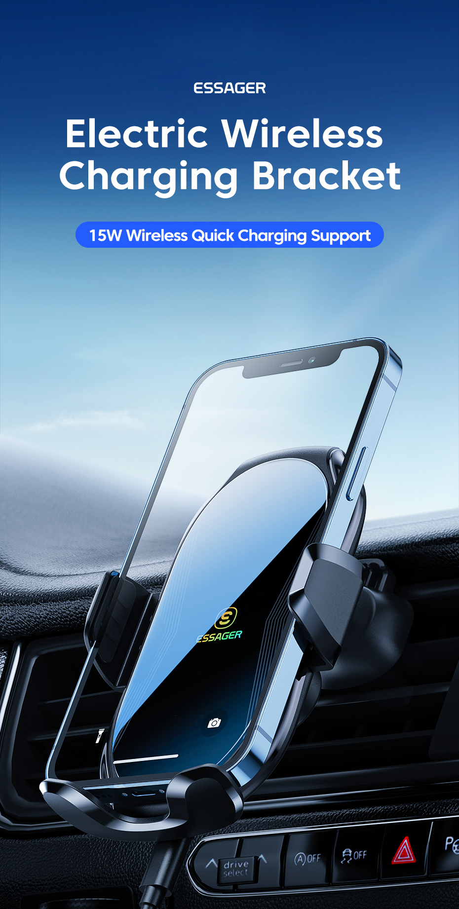 Essager 2022 Premium Air Vent Infrared Control Cell Phone Holder Fast Charging Mount 15W Qi Wireless Charging Holder For Car