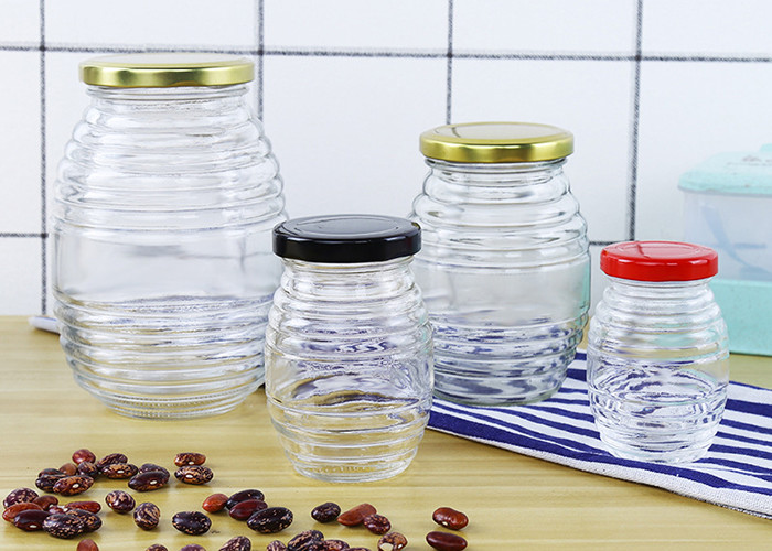 Transparent Glass Honey Jars With Aluminum Lid Round Shape YF201901030