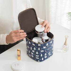 China Metal Zipper PU Leather Cylinder Bucket Makeup Bag Case wholesale