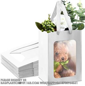 China Paper Gift Bags With Clear Window Flower Bouquet Bags for Present Bridal Shower Festivals Party (White) wholesale