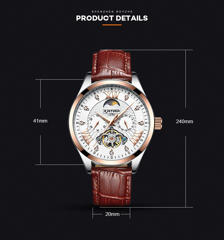 Crystal Diamond Leather Wrist Watch Luminous Moonphase Automatic Watch
