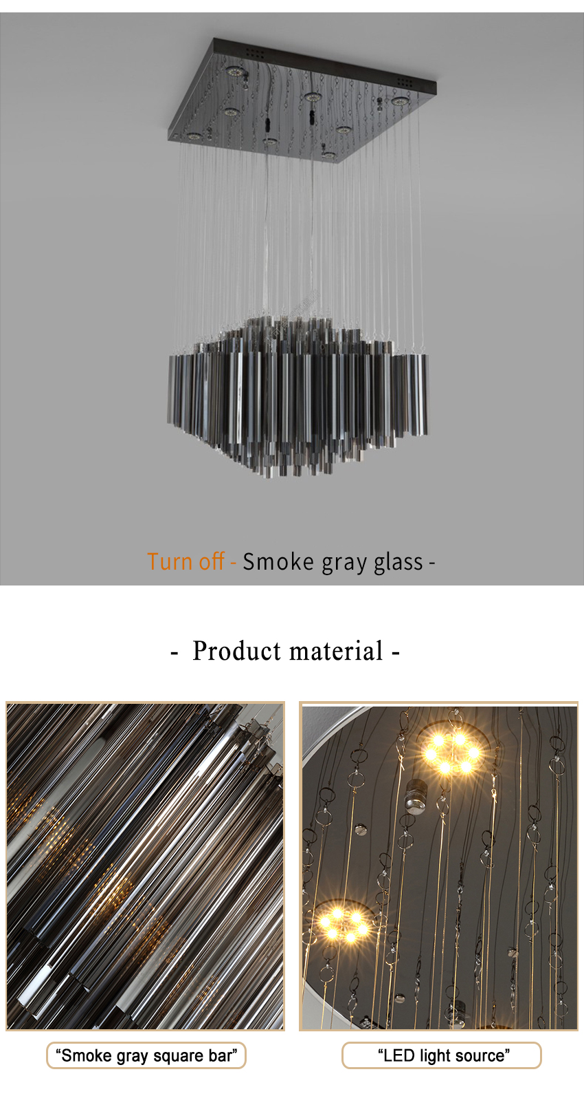 Modern Luxury Chandelier Smoky Gray Crystal Lamp Creative Indoor Hanging staircase chandelier(WH-NC-98)