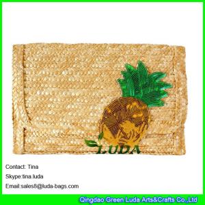 China LUDA latest designer handbags wheat retro sequin pineapple straw clutch wallet wholesale