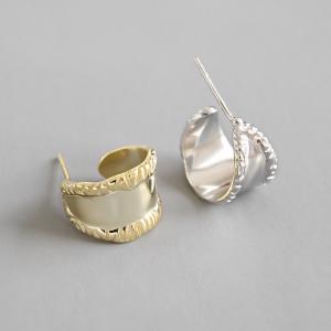 China Lanciashow 925 Solid Silver Gold Plated Jewelry Wide Earrings Stud Retro Style wholesale