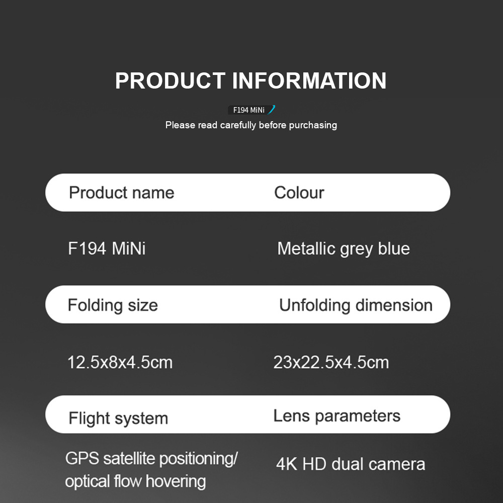 Foldable Mini Drone F194 with GPS and Dual Camera Aerial Photography Remote Control Aircraft