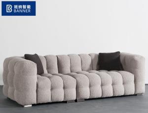 China BN Puff Cotton Milk Oil Style Furniture Fabric Sofa Chair Nordic Lamb Wool Straight Row Three Seat Soft Sofa wholesale