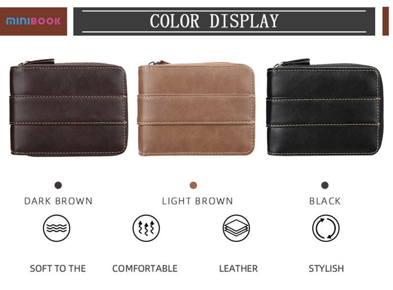 3 Colors Minibook Customized Men's Short Version Buckle Multi-card Coin Three Fold Zipper Wallet