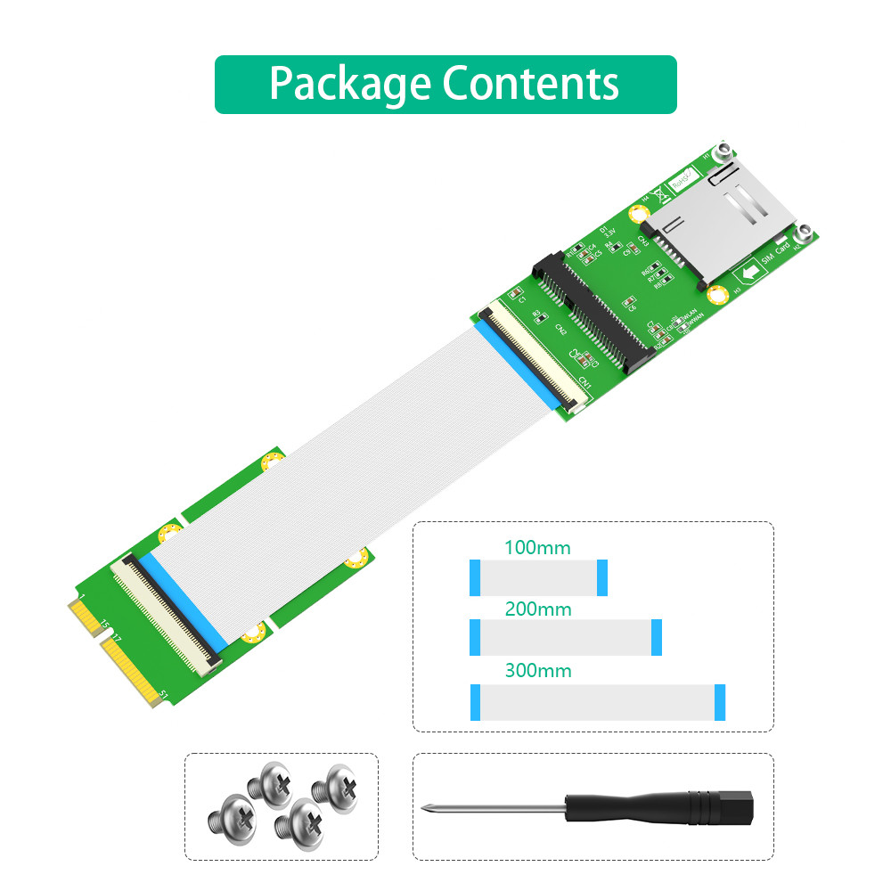 Mini PCI-E 52Pin To MPCIe Wireless Adapter Card With 1 SIM Slot FPC Cable For Test Wifi Module Or 3G 4G LTE WWAN Modem