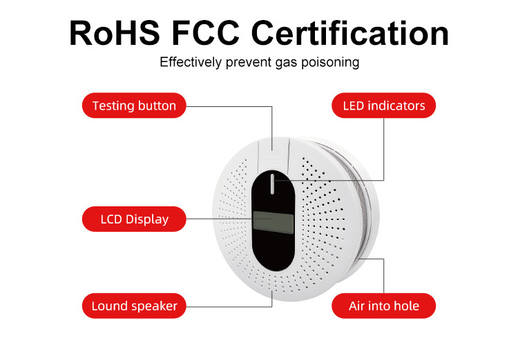 10 Year Life 90db Smoke Alarm And Carbon Monoxide Detector Fire Alarm Household With Digital Display