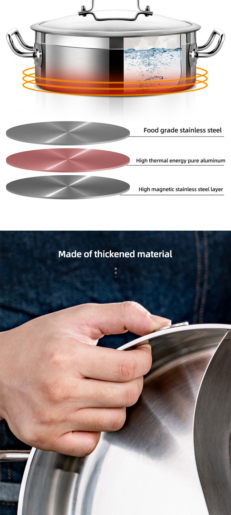 Direct Selling Food Food Grade 304 Stainless Steel Cookware Induction Cooking Pot Multipurpose Hot Pot Soup Pot With Divider