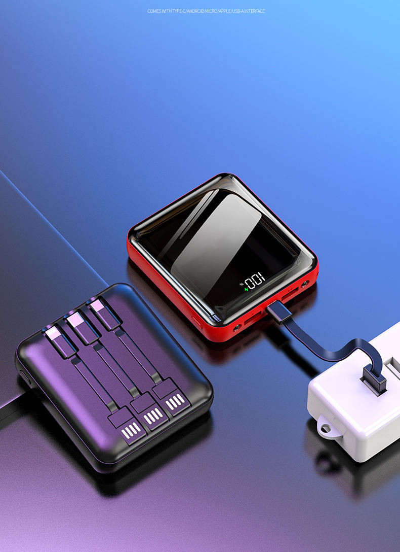 Casun Mini power bank 10000mAh portable fast charging powerbank with cable digital power display