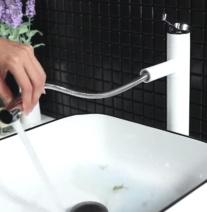 Bathroom Black Golden Retractable 35mm Pull Out Sink Faucet