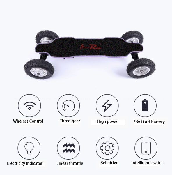 Long Range Off Road Electric Skateboard 1650W*2 Good Elasticity High Grade Maple