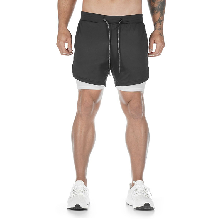 Custom Logo Double Layers Fitness Sportswear Mens Workout Compression Running Gym Shorts