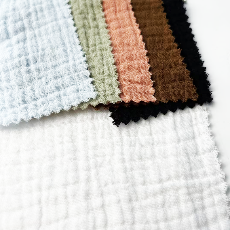 Factory Wholesale 100% Cotton Crep Style Fabric Double Layer Pure Color Soft Comfortable for Baby Boys' Dresses