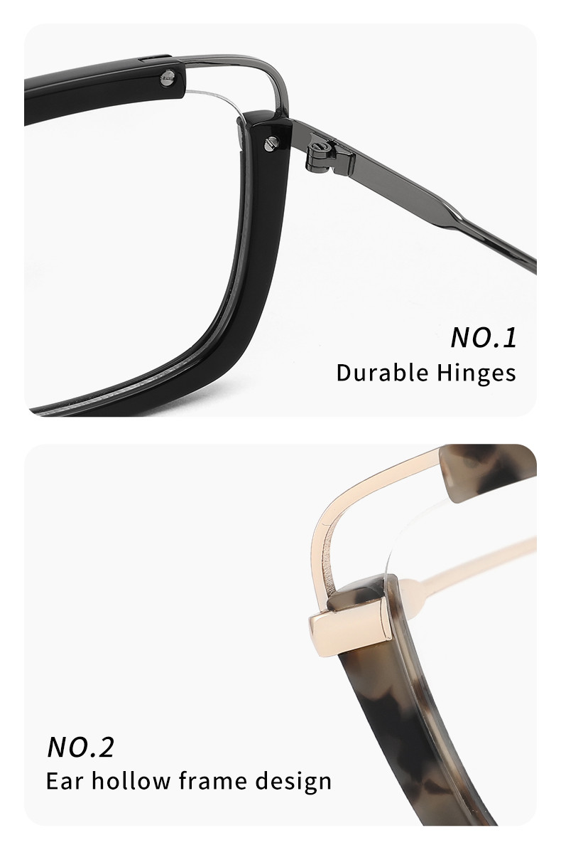 Unisex Square Acetate Metal Glasses Flat Top Big Eyeglass Frames