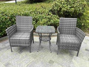 China Grey 2 Seater Rattan Table And Chairs Bistro Patio Seating Chair Garden Relaxation Furniture wholesale